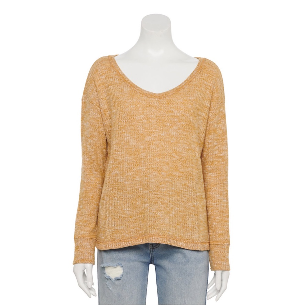 NWT SO Cozy Long Sleeve V-Neck Tee Heathered Orange Juniors Size XXL